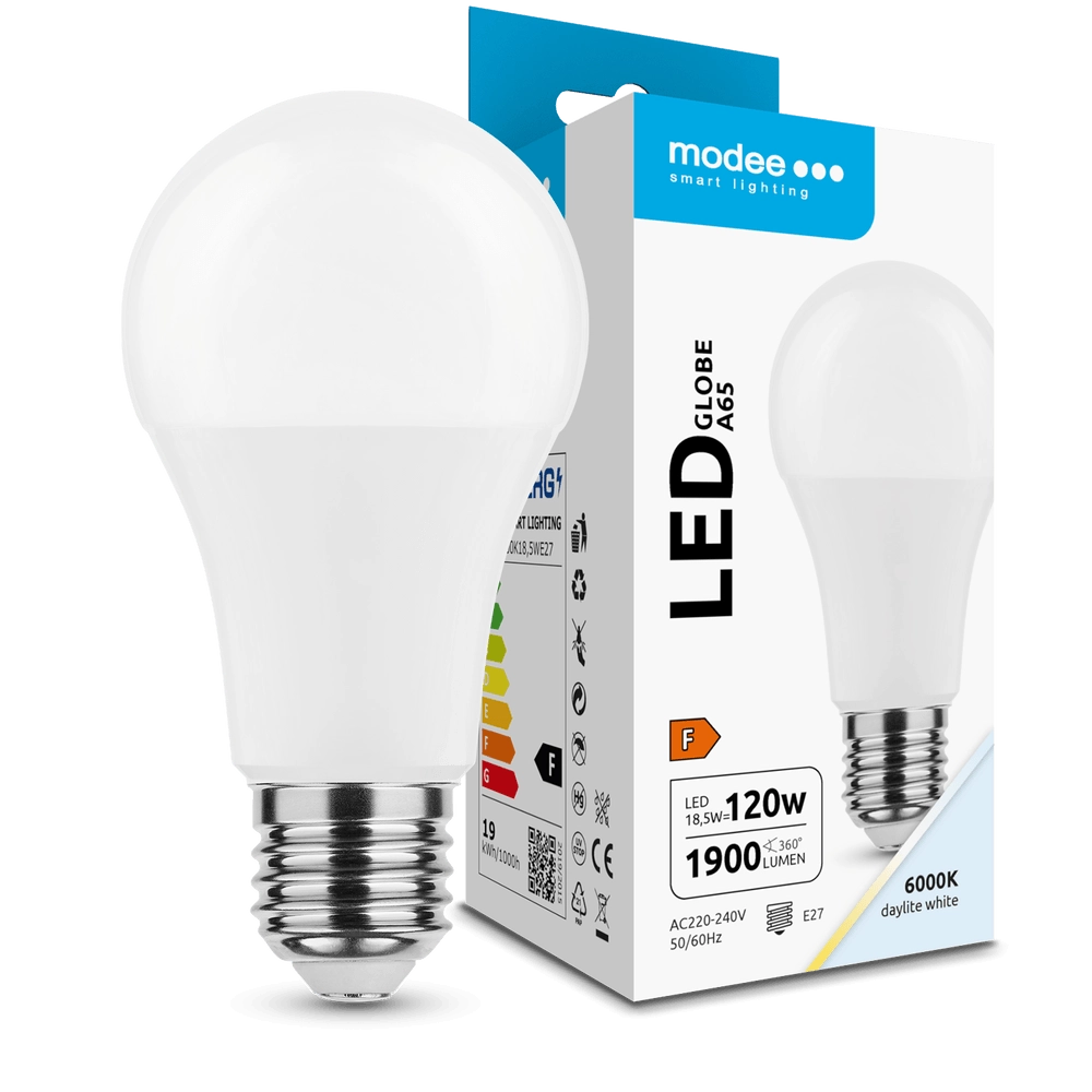 LED žárovka Modee Lighting Globe A65 18,5 W E27 studená bílá 1900 lm