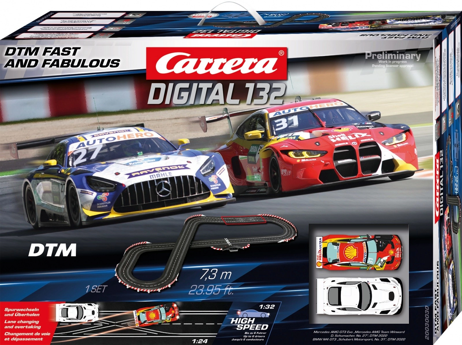 carrera digital 132 dtm fast and fabulous autodráha 7,3 m s mercedes-amg gt3 a bmw m4 gt3