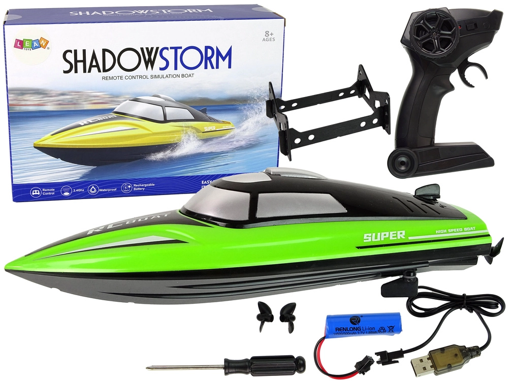 RC motorová loď 2,4 GHz – zelená s podstavcem