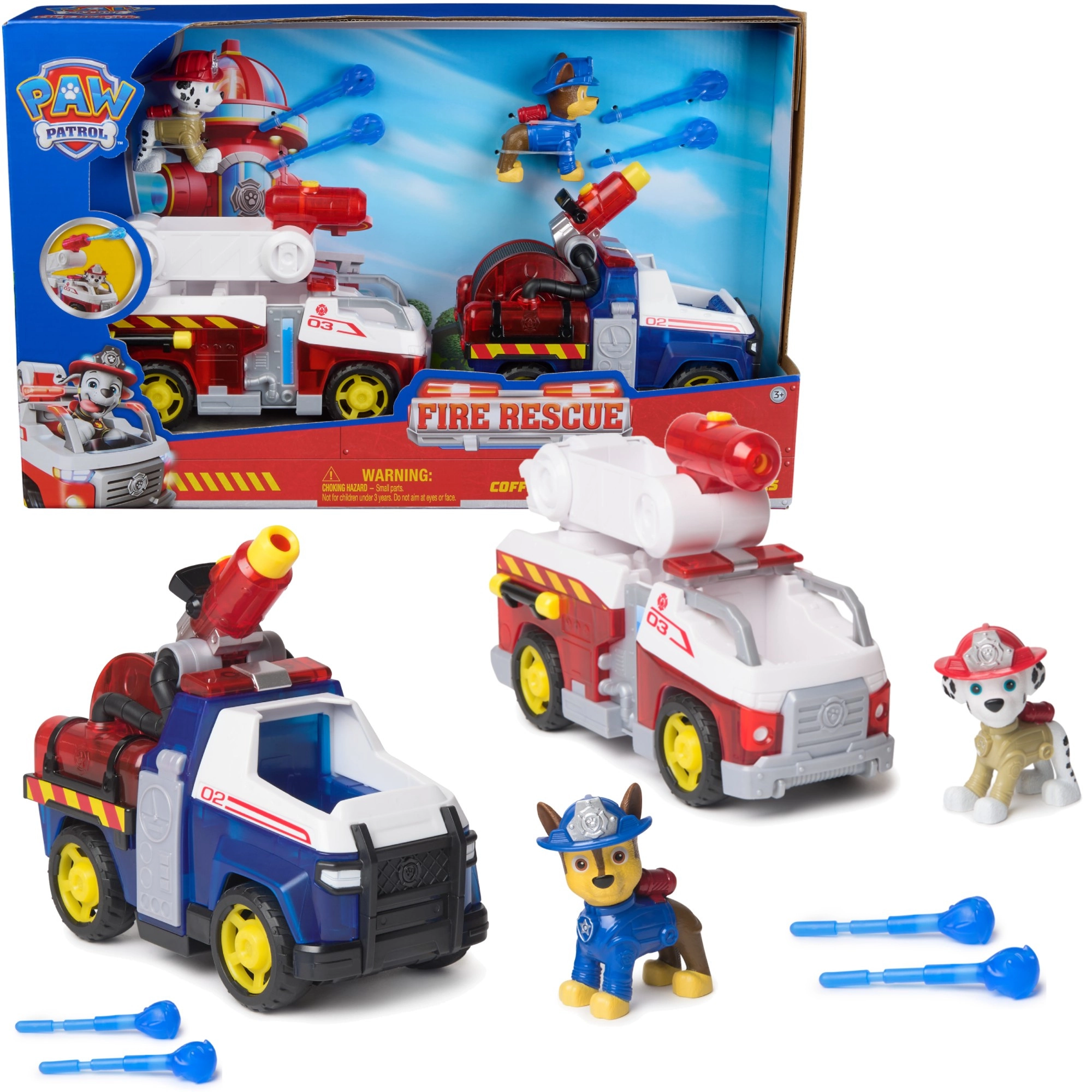 Paw Patrol hasiči – figurky Chase a Marshall s vozidly a vodními střelami