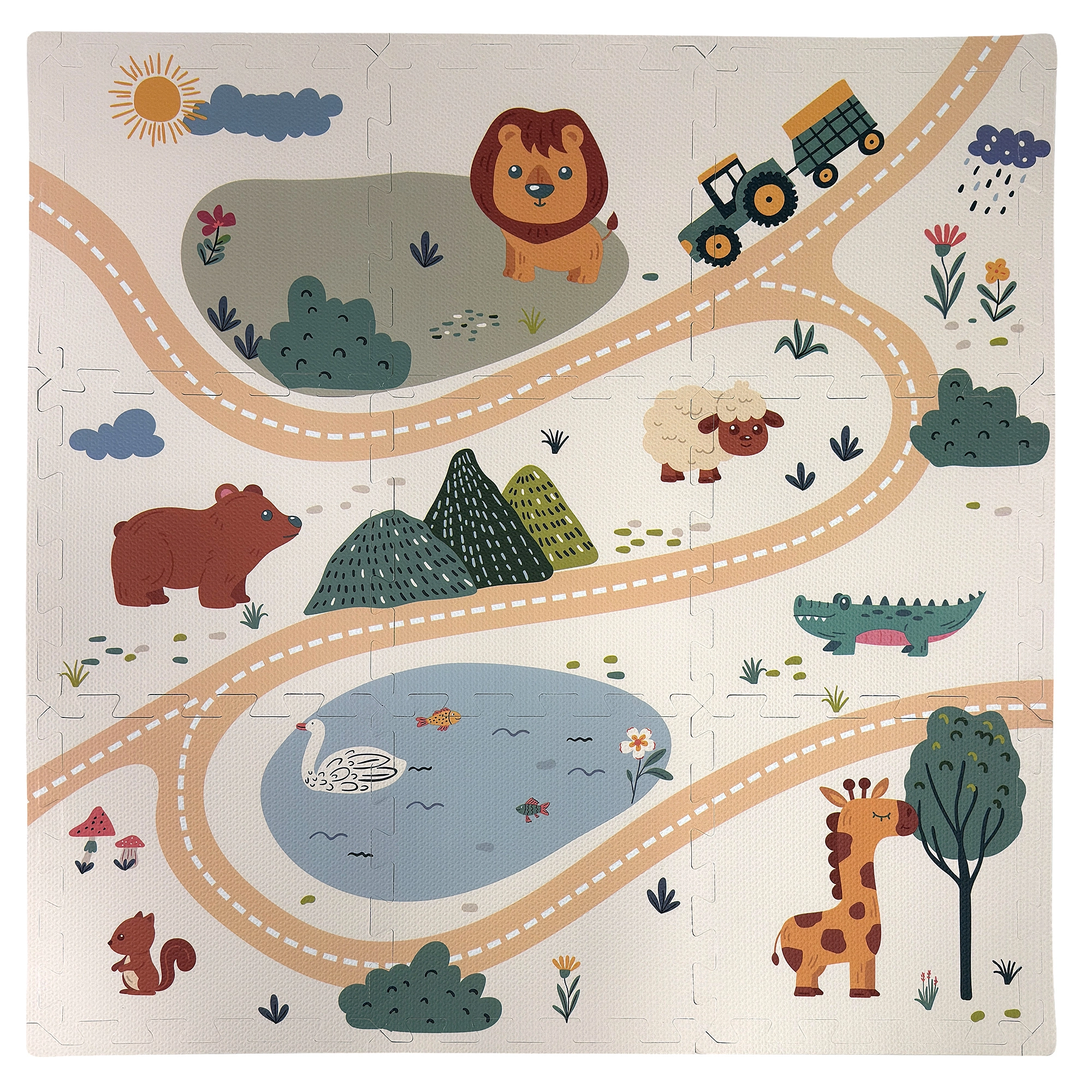 Pěnová podložka puzzle Humbi safari se zvířátky, 9 dílů