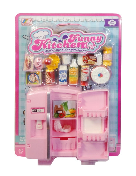 Doplňky pro panenky – lednice s kuchyňskými potřebami