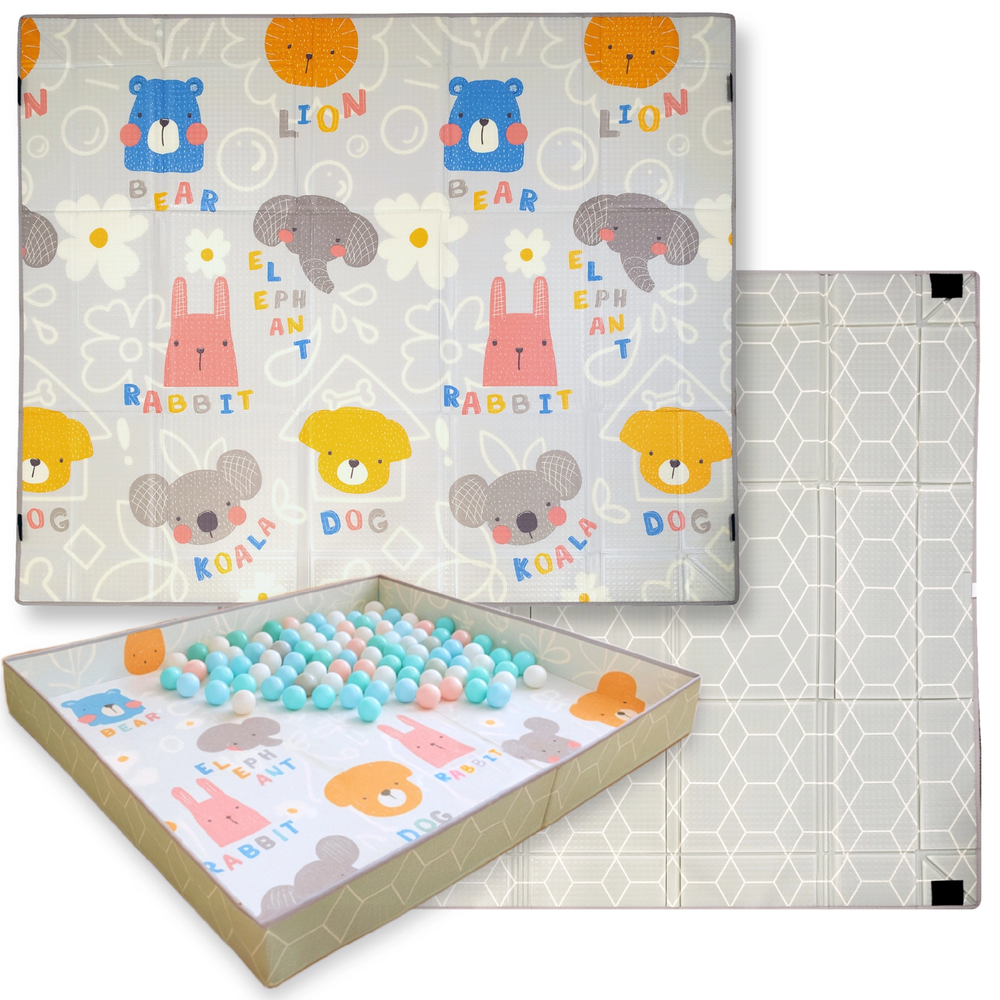 Oboustranná skládací pěnová hrací podložka 2v1 HUMBI 200 × 180 cm s okraji na suchý zip