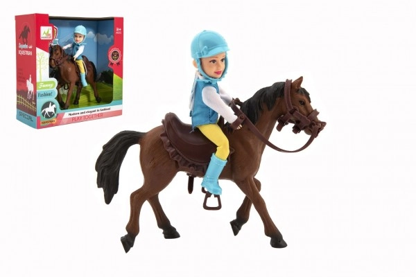 Levně Teddies Kůň + panenka/panáček žokej plast 20cm v krabici 23x23x9,5cm