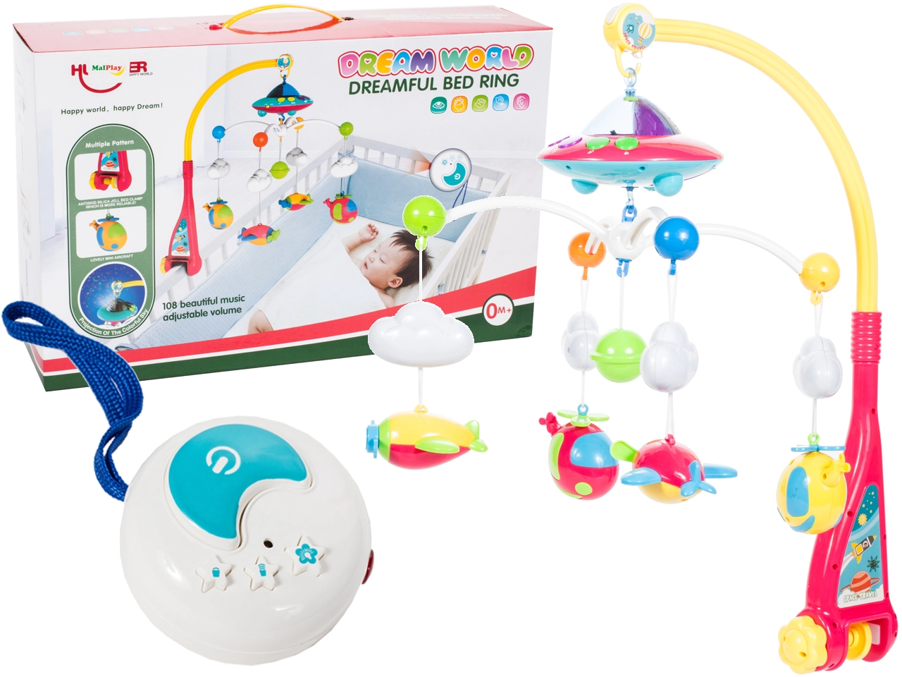 Kolotoč nad postýlku s dálkovým ovládáním a projektorem UFO