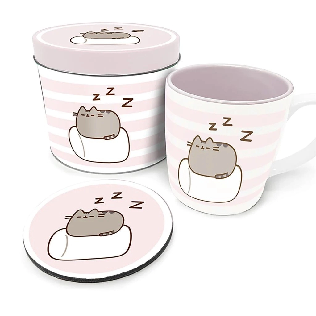 CurePink Dárkový set v plechové krabičce Pusheen Marshmallow hrnku GP85551 370 ml