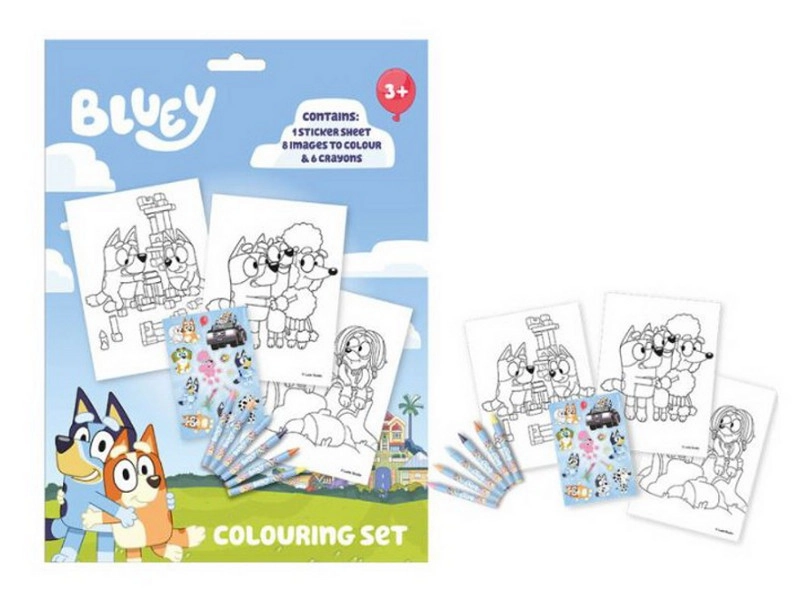 Levně Kreativní set omalovánek BLUEY s tužkami a samolepkami