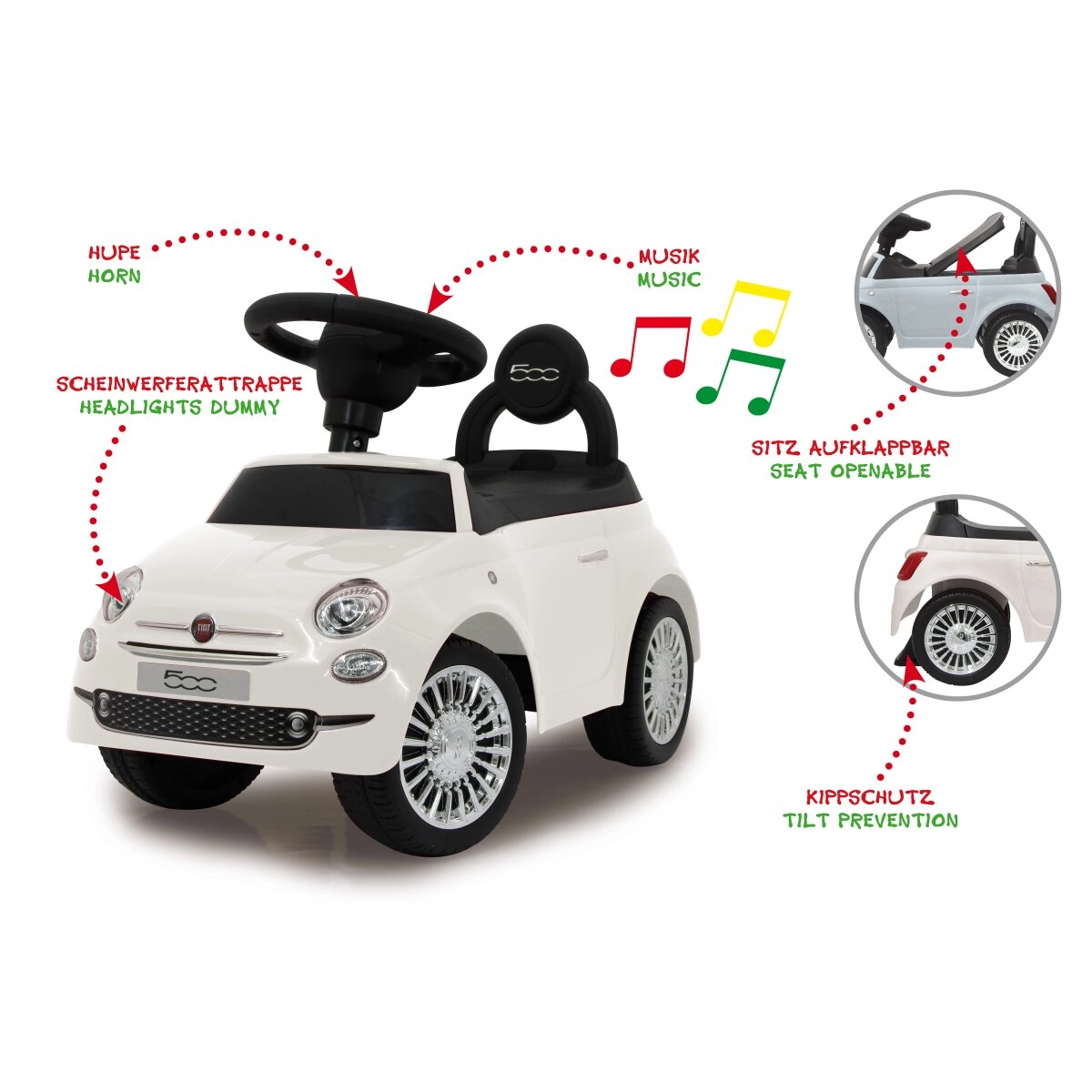 Jamara odrážedlo a chodítko Fiat 500 2v1 bílé