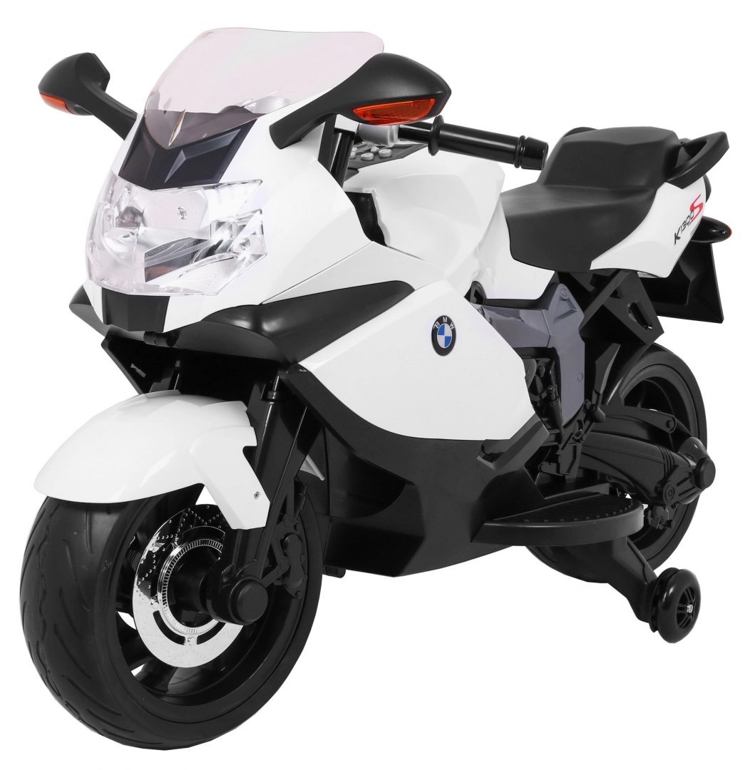 BMW K1300S Dětský motocykl na baterie bílý + pomocná kolečka + zvuky Světla + pomalý start