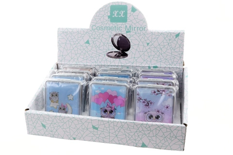 Kapesní zrcátko s motivem soviček s přesýpacími třpytkami