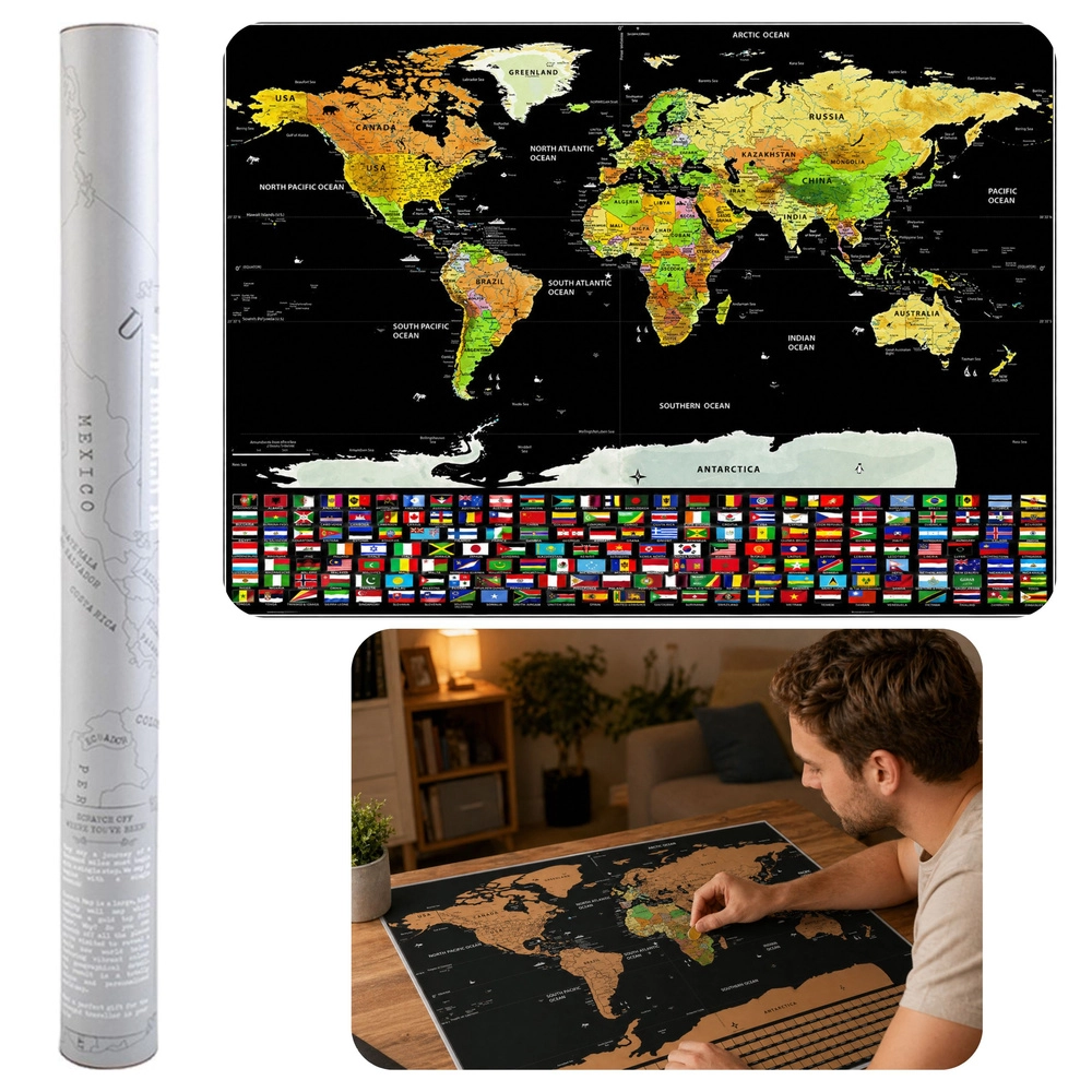 Stírací mapa světa – plakát pro cestovatele 82 × 59 cm