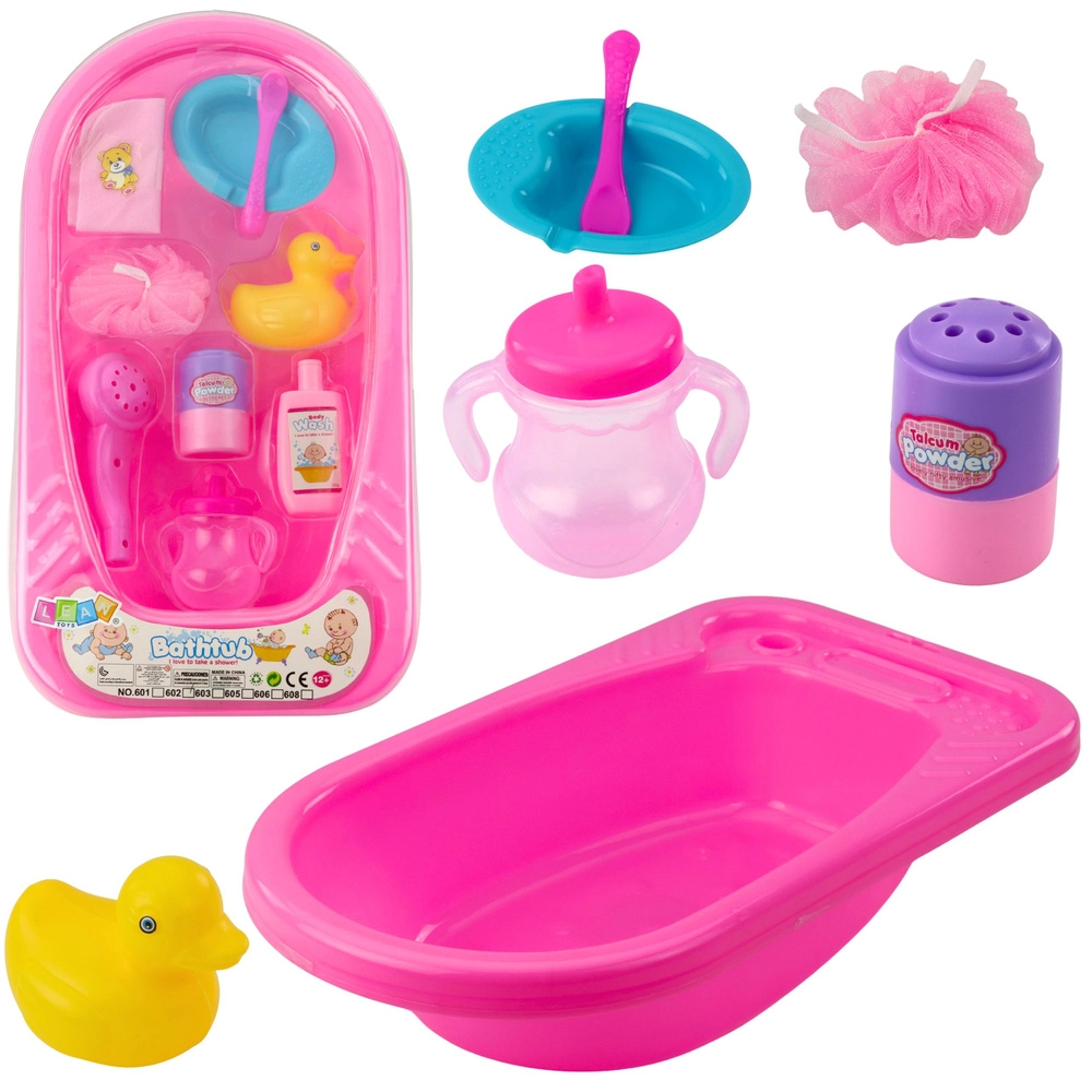 Koupací set pro panenky s vaničkou a doplňky – růžový