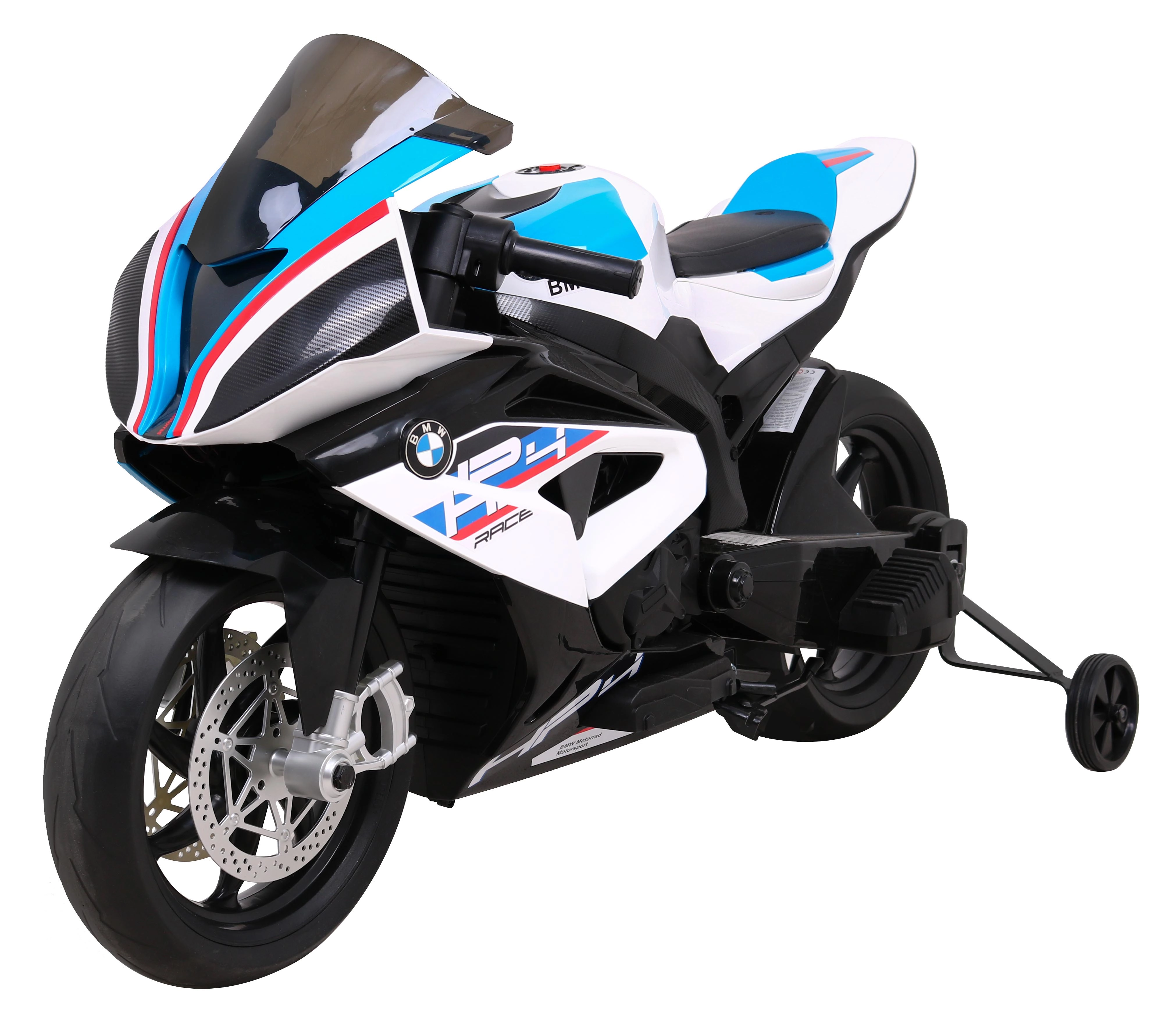 Dětská bateriová motorka BMW HP4 Bílá + pomocná kolečka + pomalý start + EVA + MP3 LED