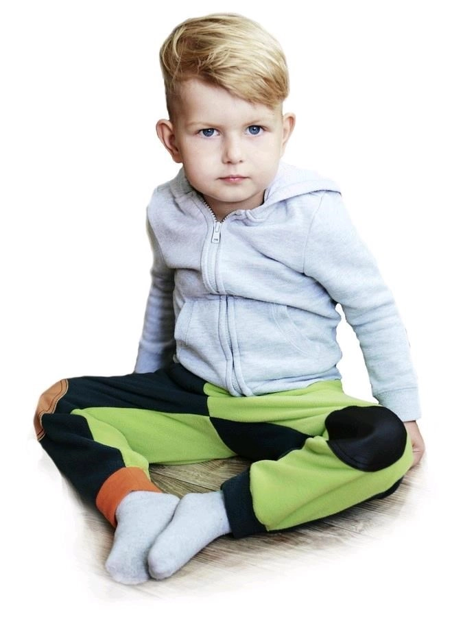 Dětské fleecové kalhoty s koženými nákoleníky malinovo–antracitové