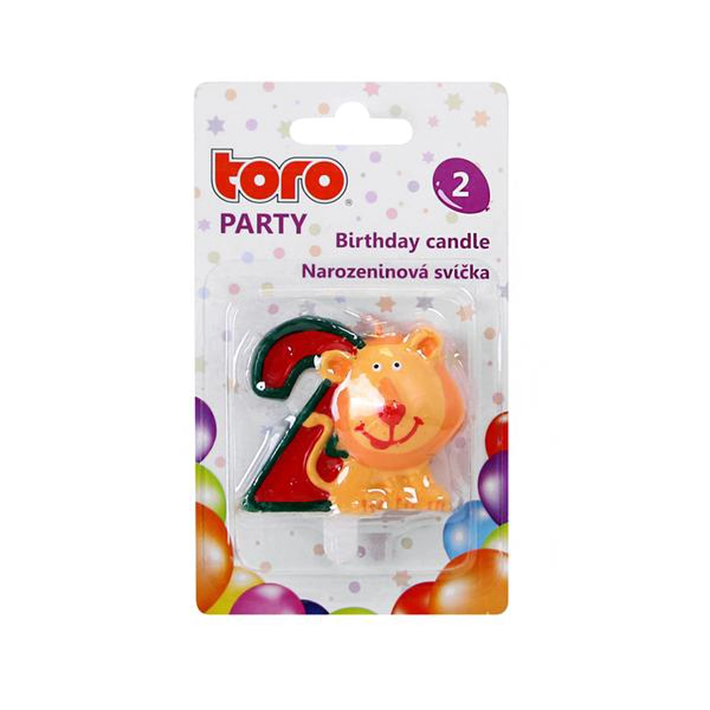 Dortová svíčka číslice 2 s levem TORO 5 cm