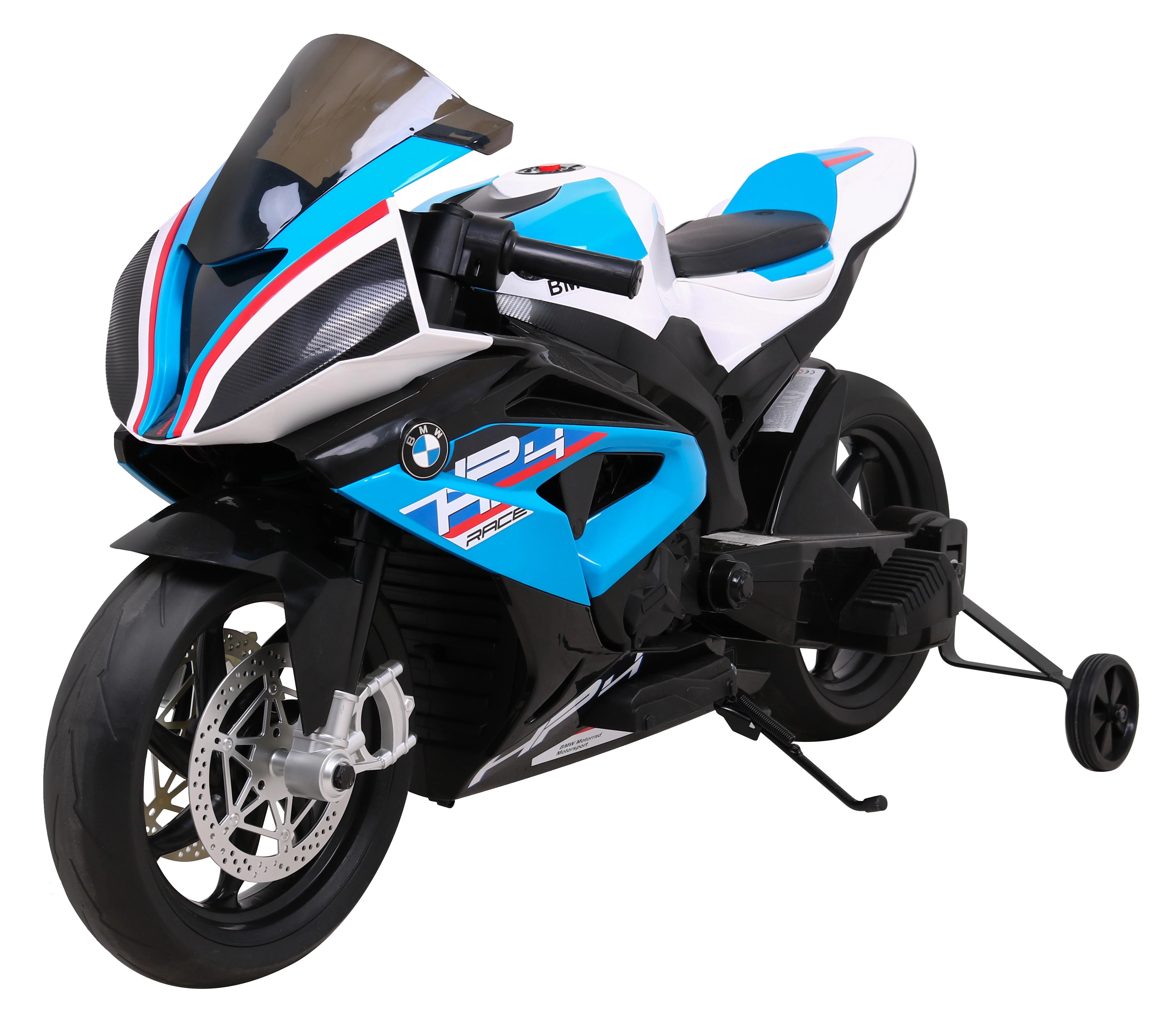 Dětská bateriová motorka BMW HP4 Modrá + pomocná kolečka + pomalý start + EVA + MP3 LED