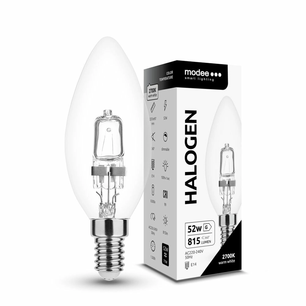 Modee halogenová svíčka C35 52 W E14, 815 lm, teplá bílá