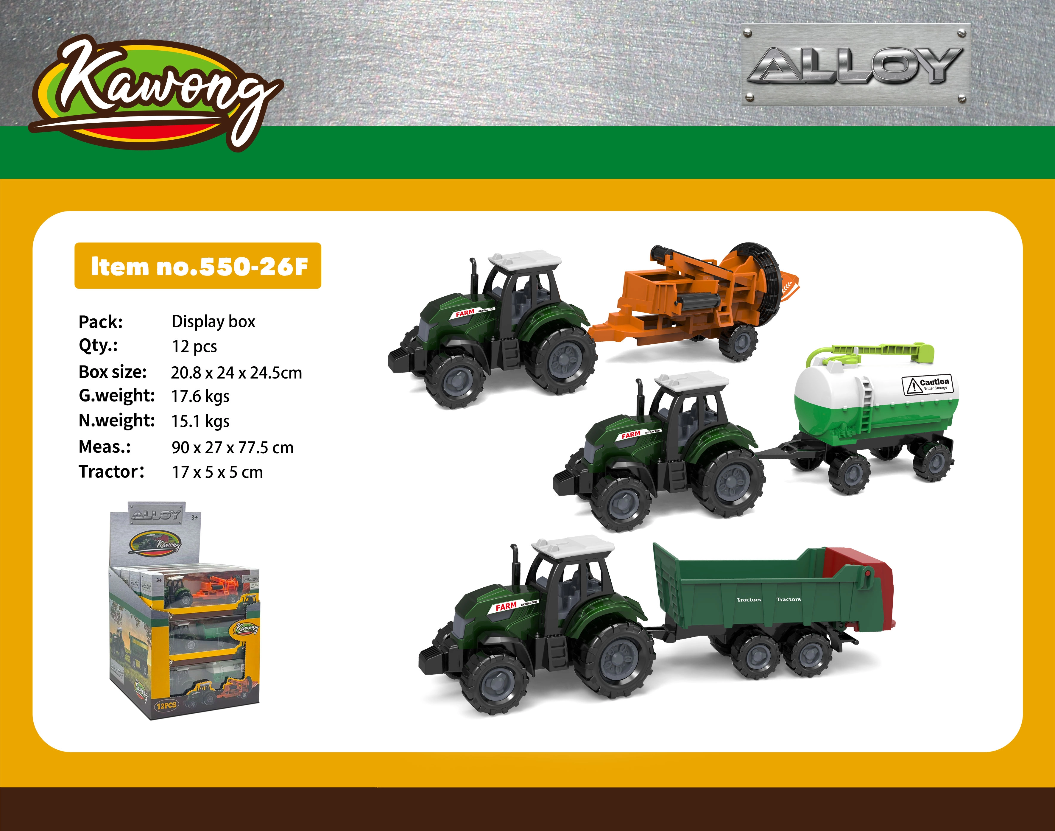 Traktor s příslušenstvím kov/plast 17 cm