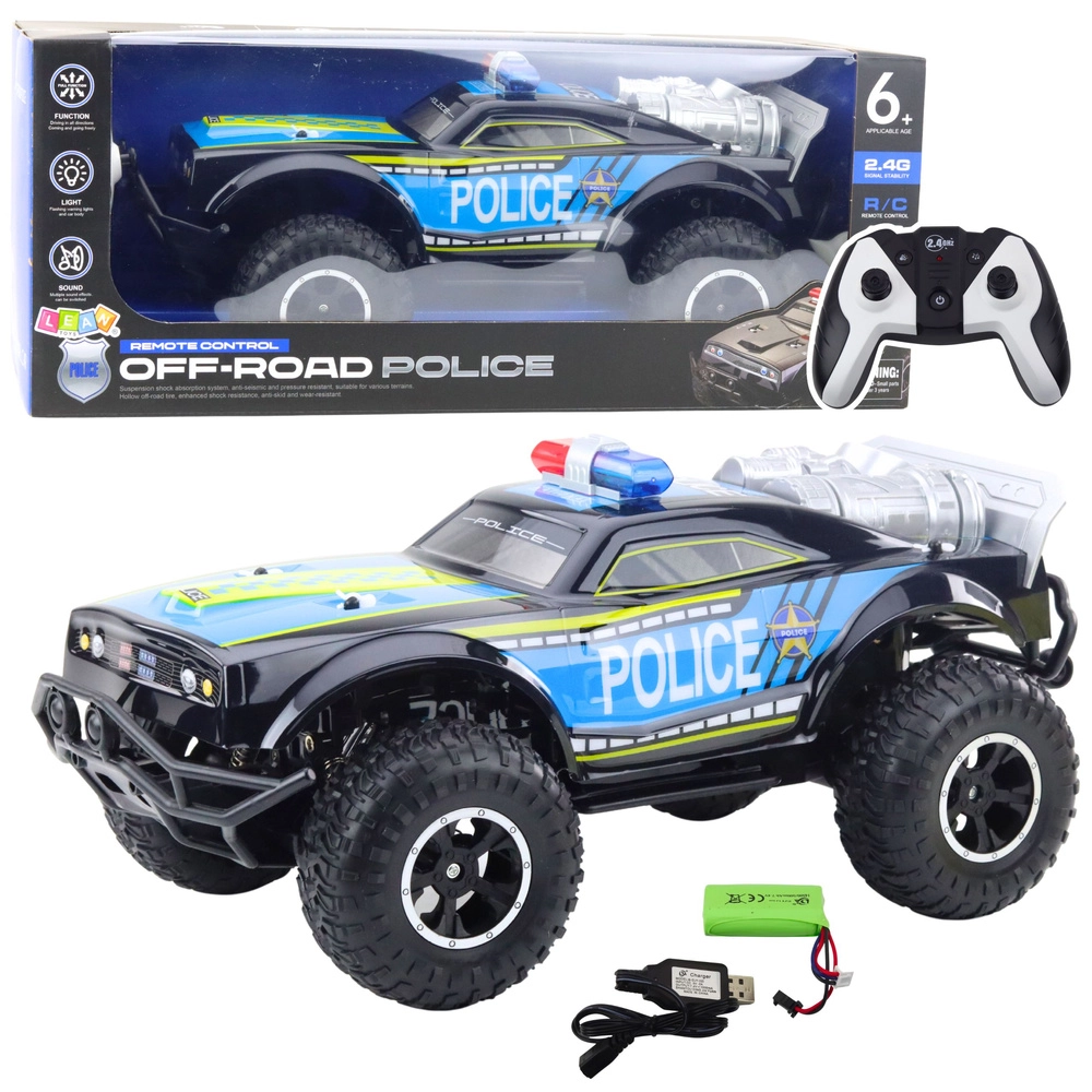 Policejní terénní RC auto 1:8, černé, 2.4 GHz