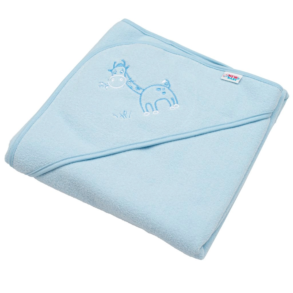 Dětská froté osuška s kapucí New Baby modrá žirafka 80 × 80 cm