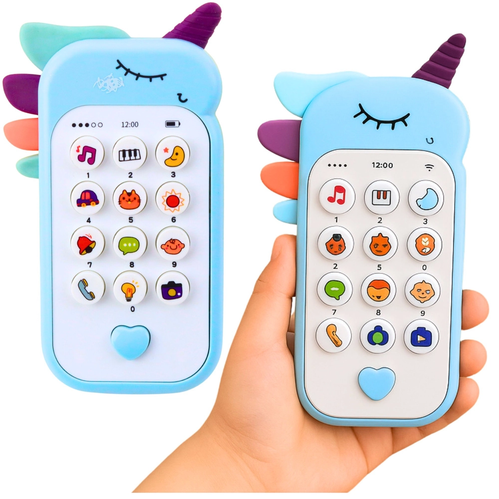 Dětský interaktivní telefon jednorožec – světla a zvuky, modrý