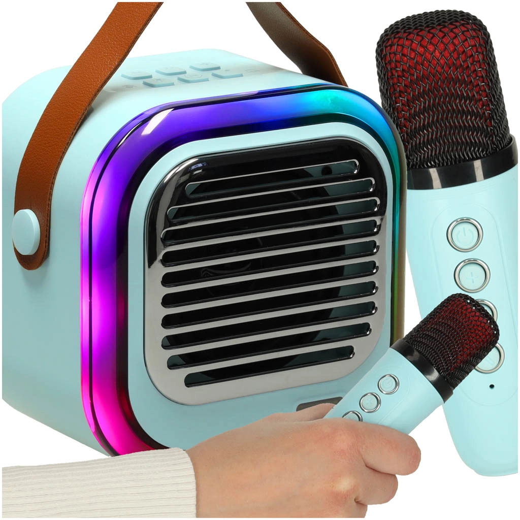 Karaoke Bluetooth reproduktor s dvěma mikrofony 10 W, modrý
