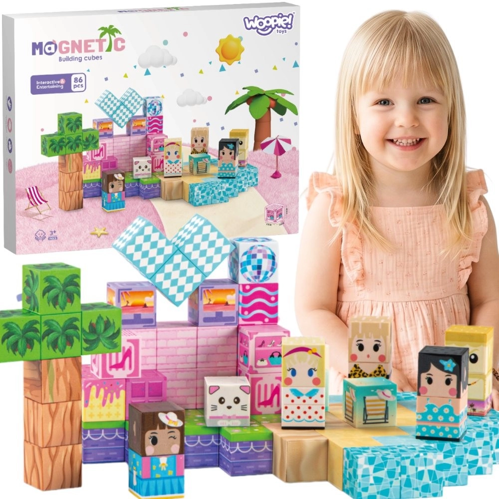 Woopie magnetické kostky – 3D edukativní stavebnice 86 ks (Montessori) pro děti od 3 let