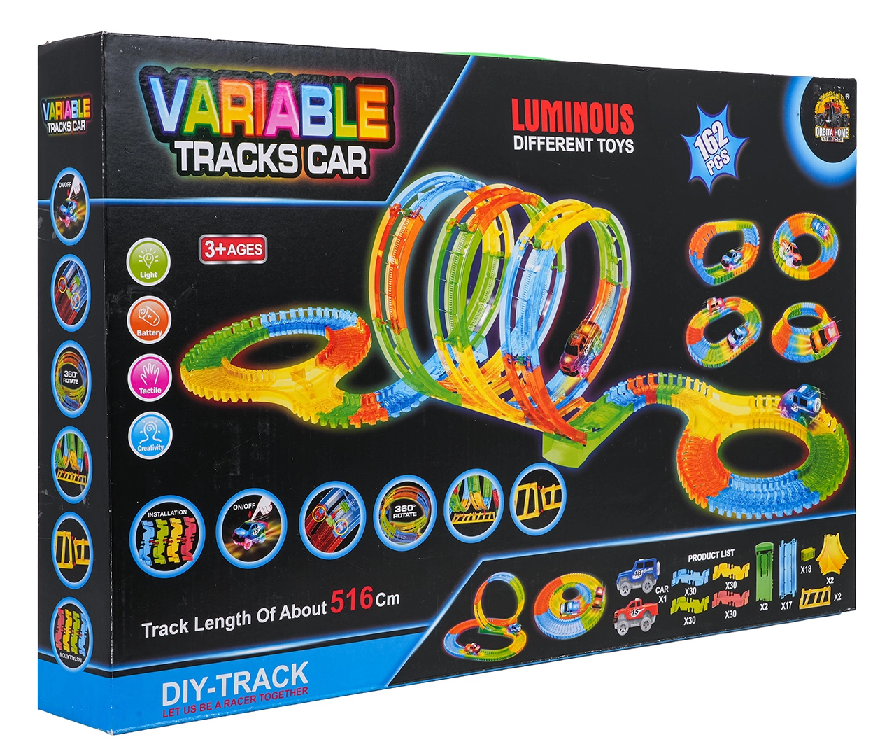 Závodní svítící autodráha VARIABLE 162 dílů