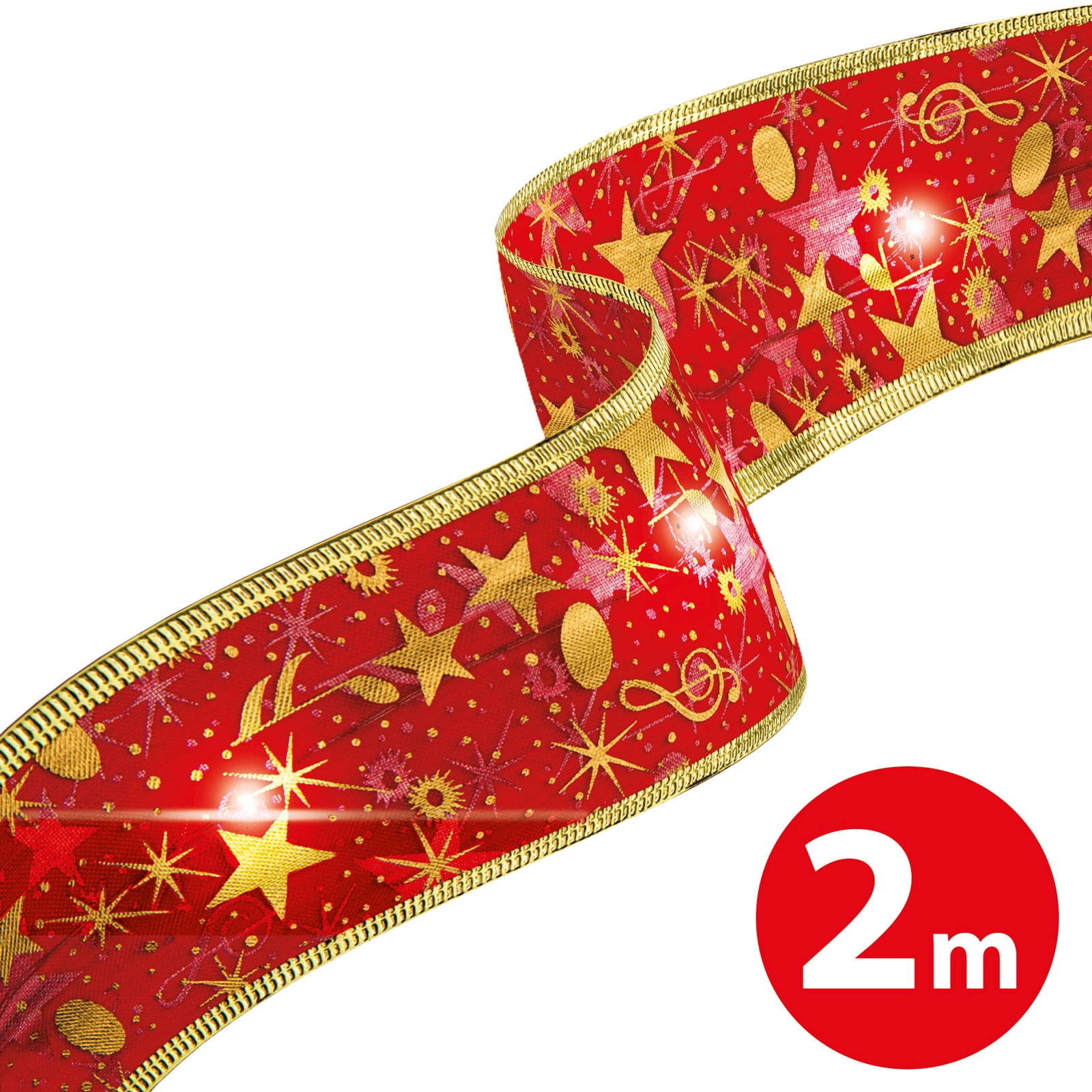 Vánoční LED stuha červená 2 m