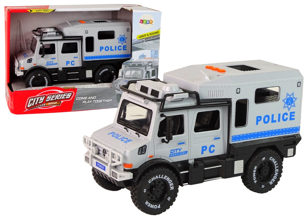 Lean Toys Šedá zvuková kontrolka otevírání dveří policie pro terénní vozidla