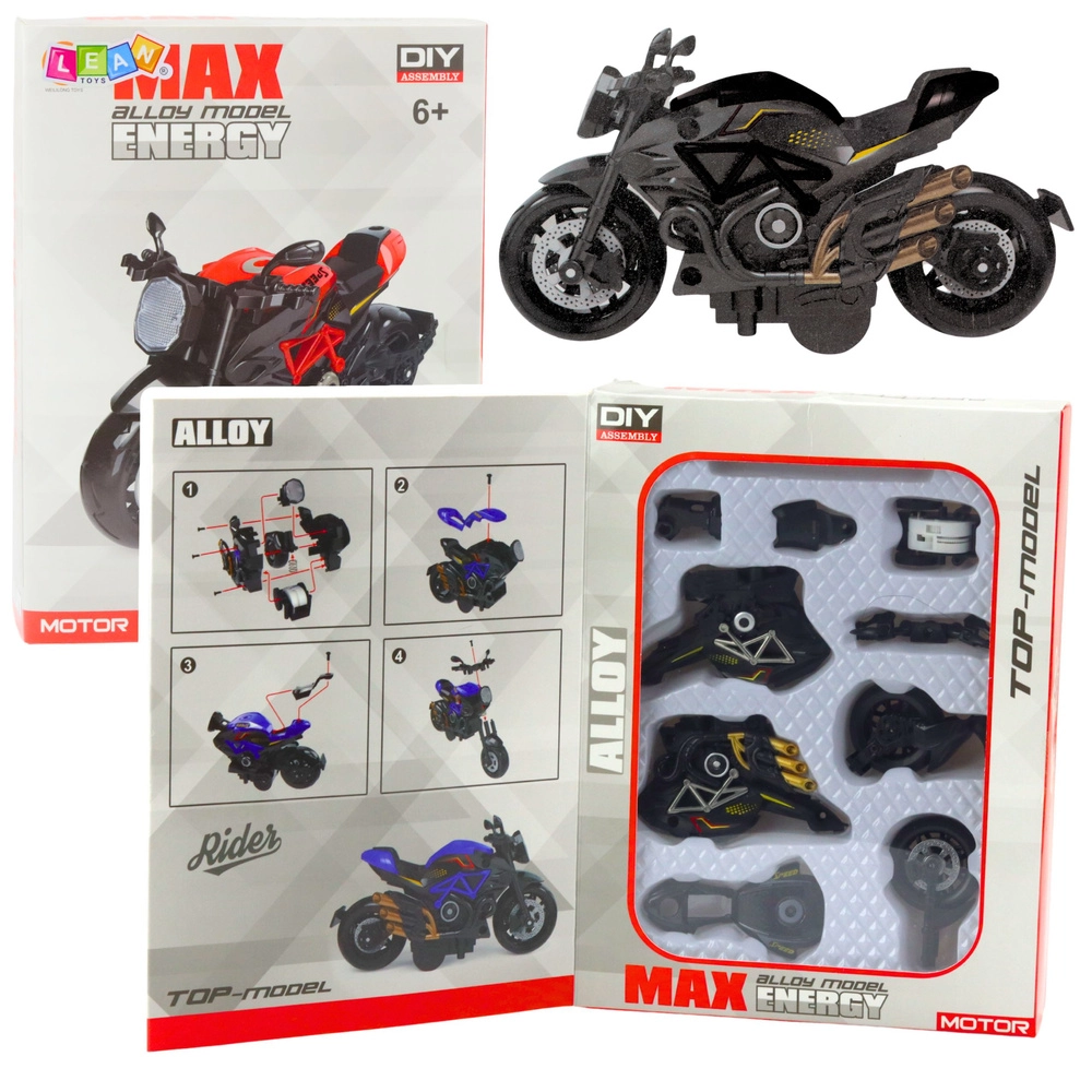Kovový model motocyklu k sestavení 1:14 černo‑zlatý
