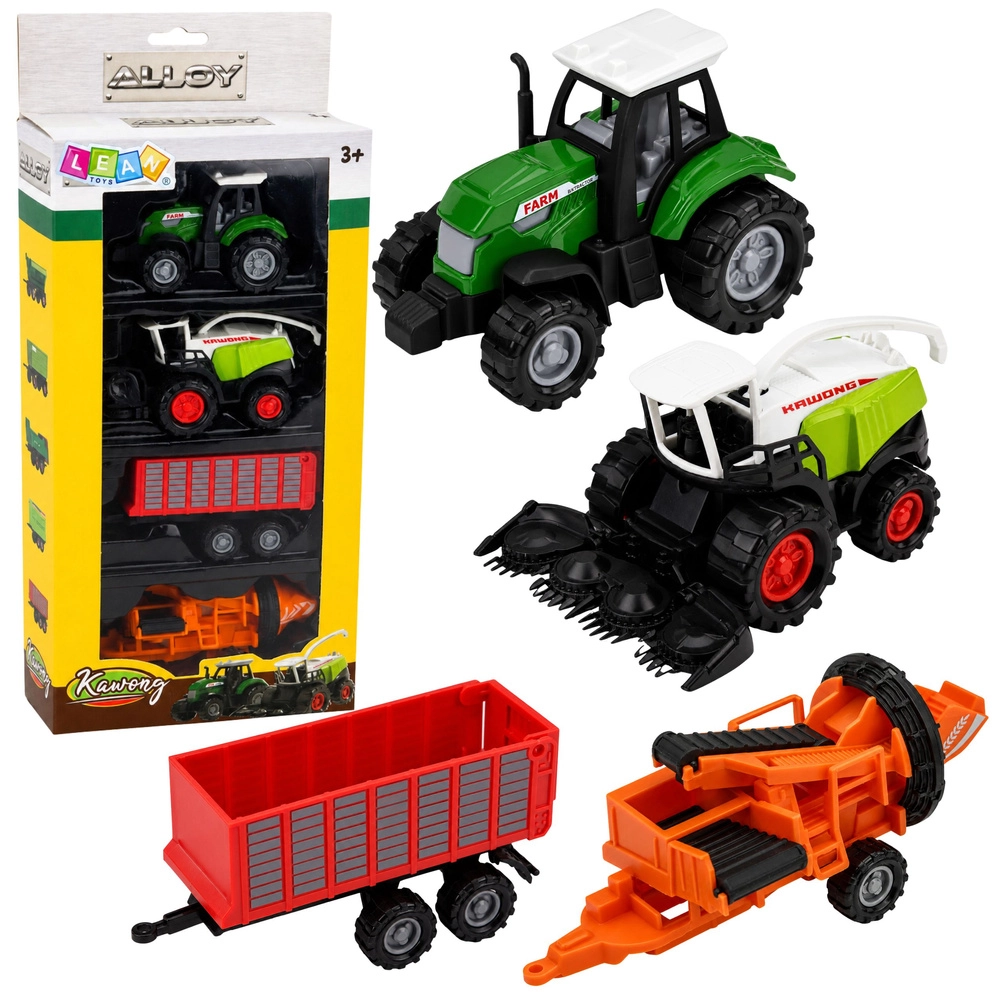 Sada zemědělských vozidel – traktor, řezačka, přívěs a lis (4 ks) 1:68