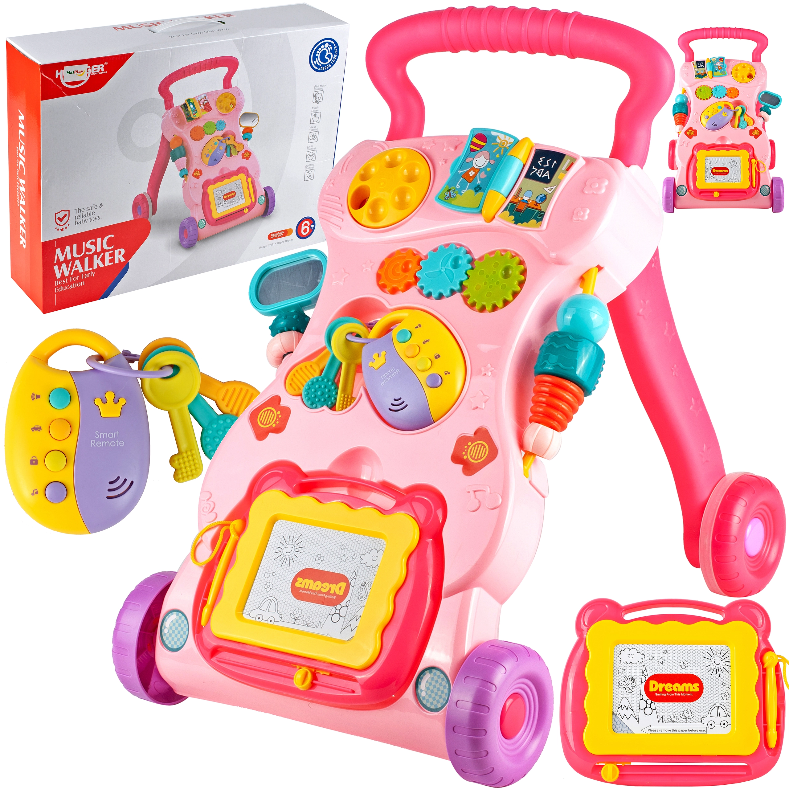 Chodítko s tabulí a klíčky růžové