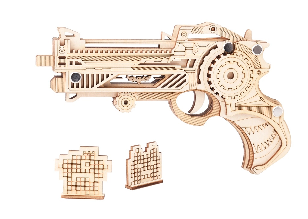 Levně Dřevěné 3D puzzle Zbraň na gumičky Virbius