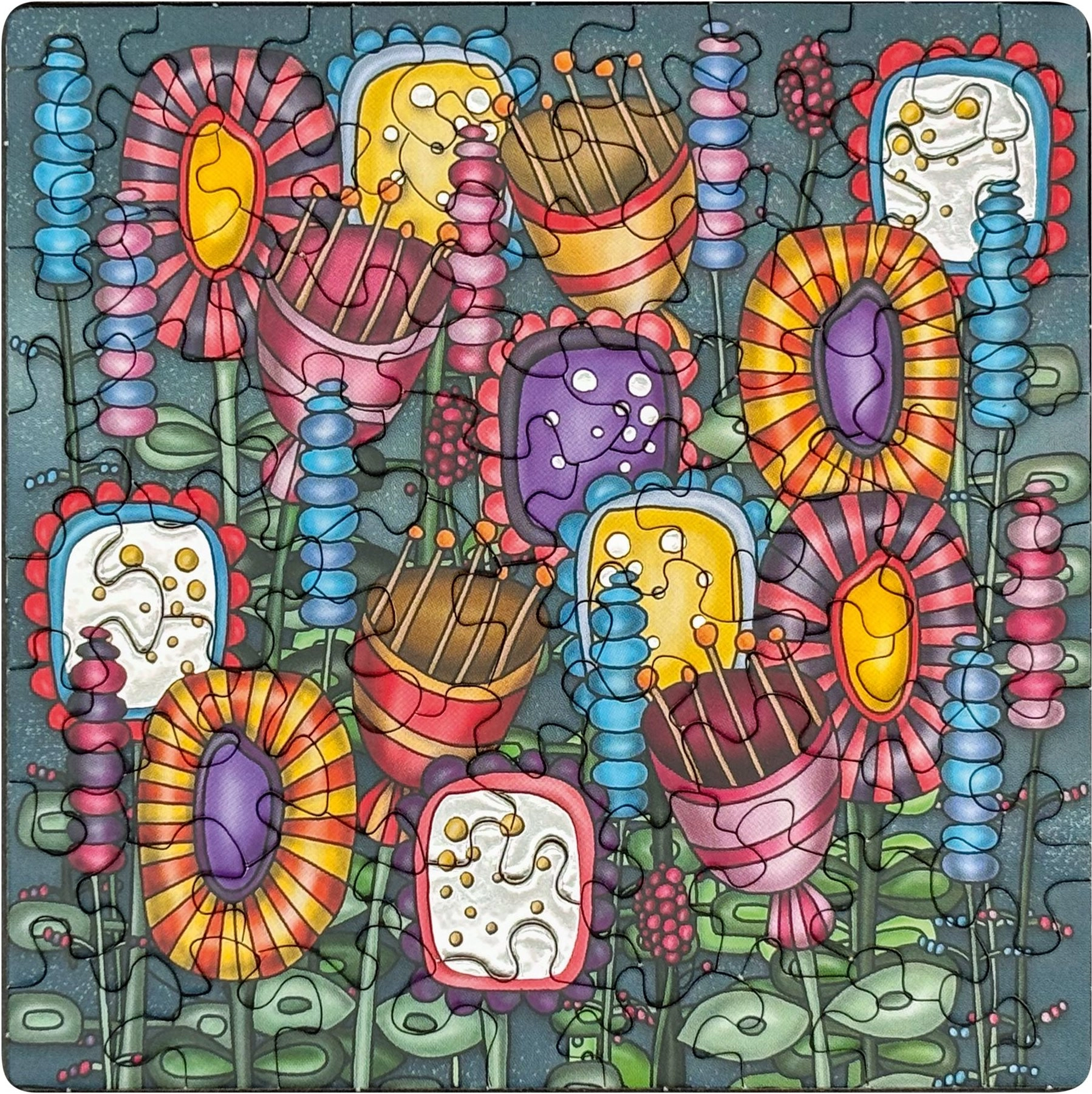 Čtvercové puzzle CURIOSI Q Silver – barevné květiny, 72 dílků