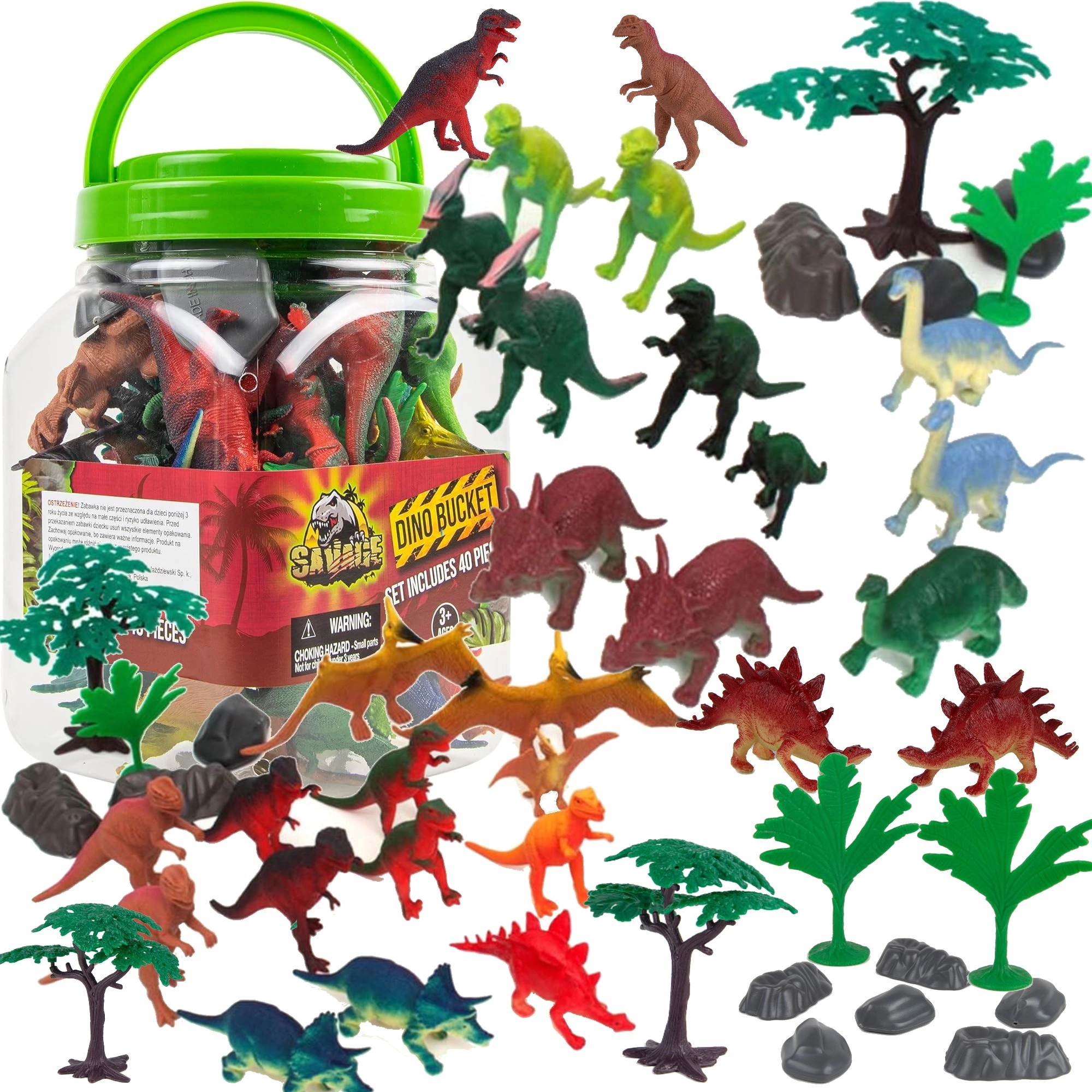 Figurky dinosaurů v kyblíku s doplňky 40 ks BOLEY