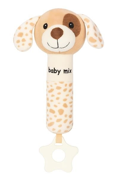 plyšová hrkací hračka s pískátkem BABY MIX – hnědý pejsek