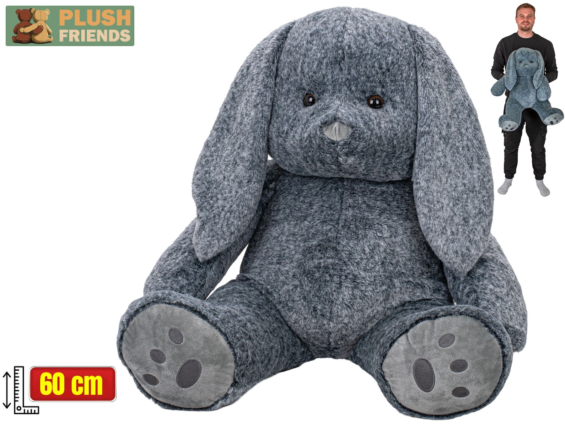Plyšový králík sedící 60 cm šedý Plush Friends