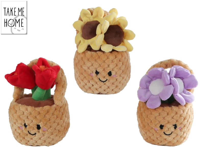 Plyšový košík s květinami 18 cm