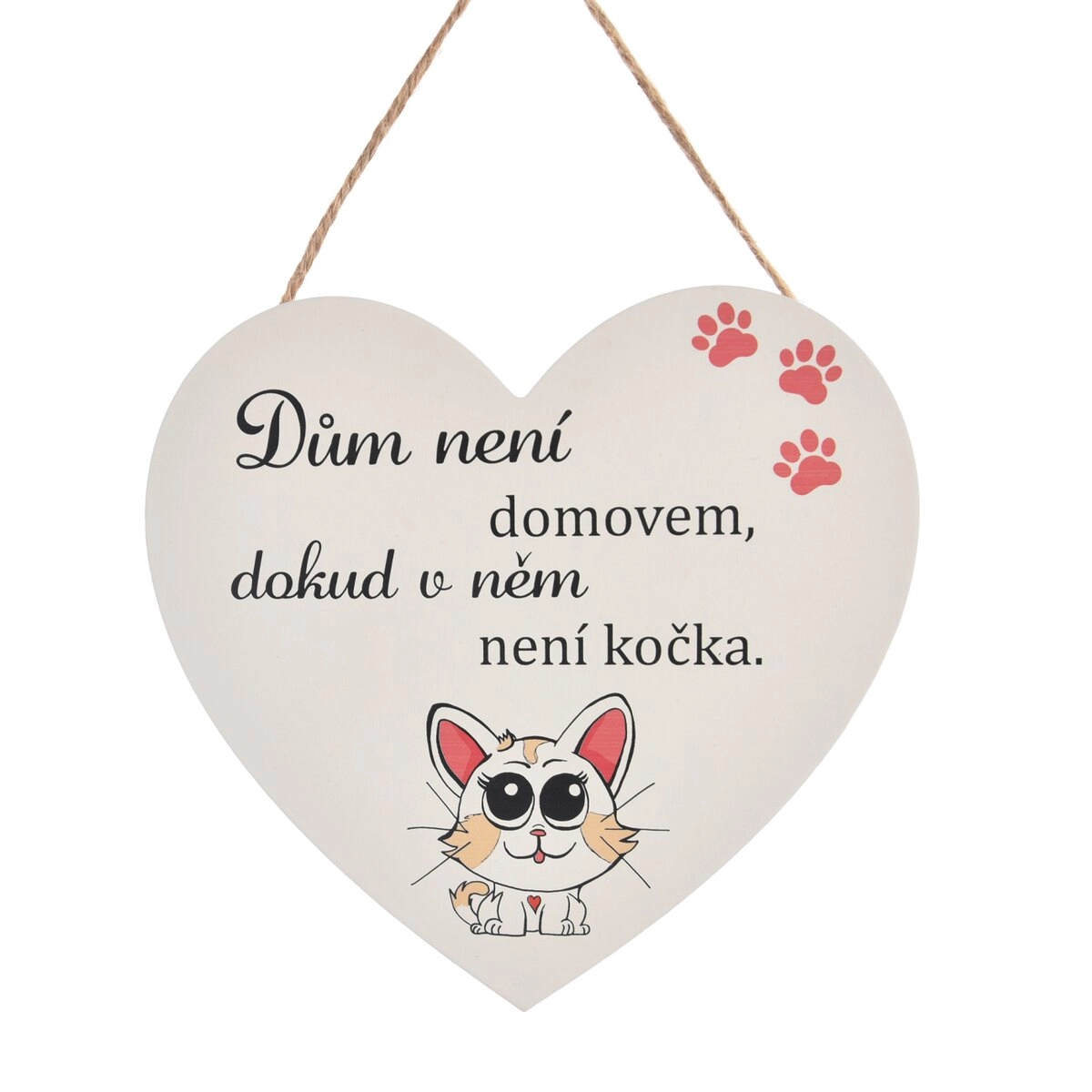 Dřevěná dekorativní cedule ve tvaru srdce „CAT HOME“