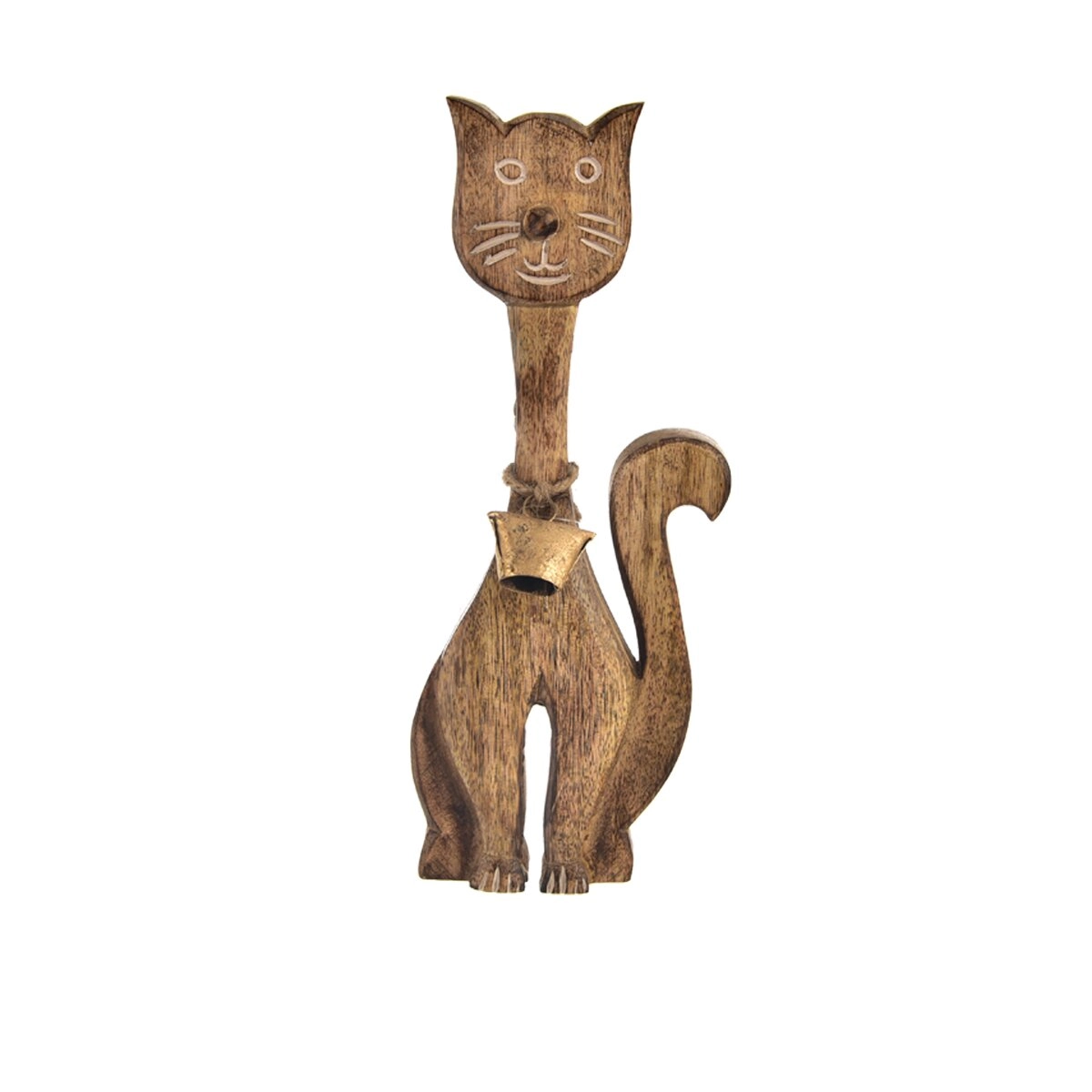 Levně INDECOR Kočka se zvonečkem 19 x 4 x 49 cm, mangové dřevo INDECOR X13097