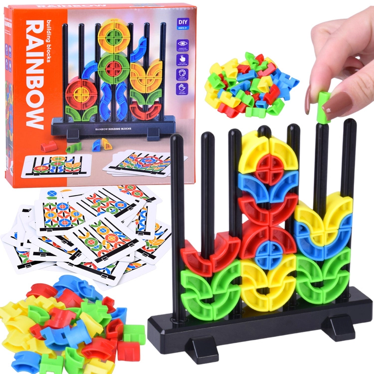 Montessori barevná geometrická vkládačka na tyčky s kartami vzorů