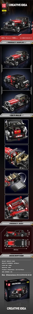 stavebnice retro červeného auta 1308 dílků