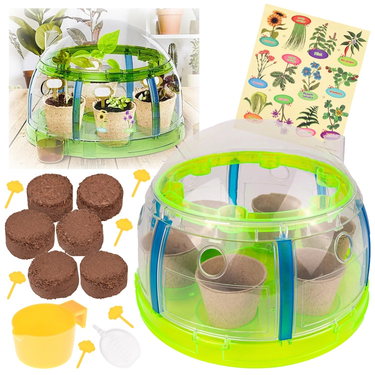 Bio sada malého zahradníka – mini skleník s nástroji a semínky pro pěstování rostlin