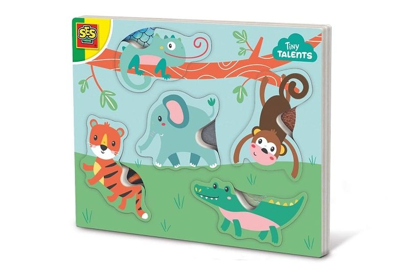 Ses dřevěné hmatové puzzle se zvířátky