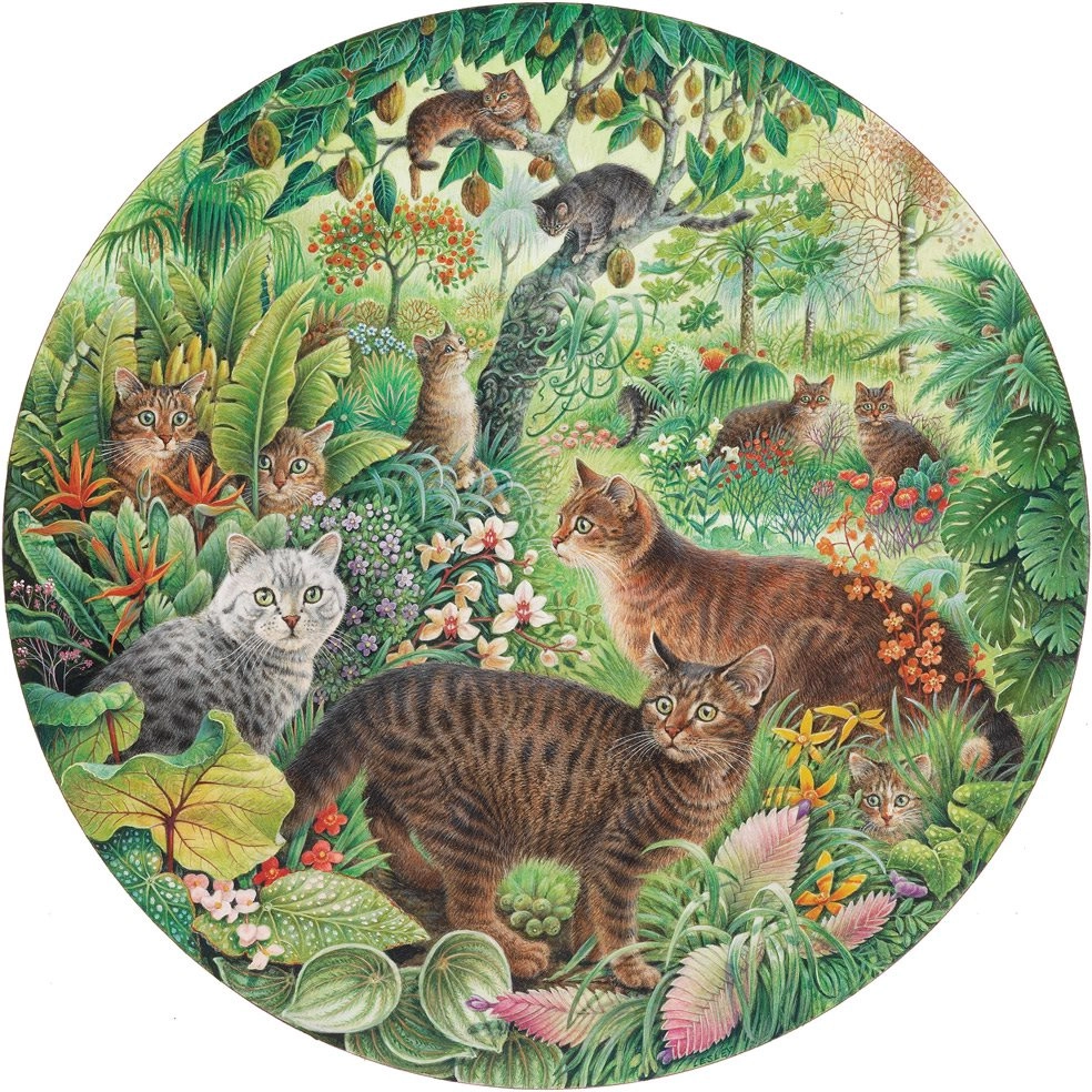 Grafika kulaté puzzle tygří kočky v džungli