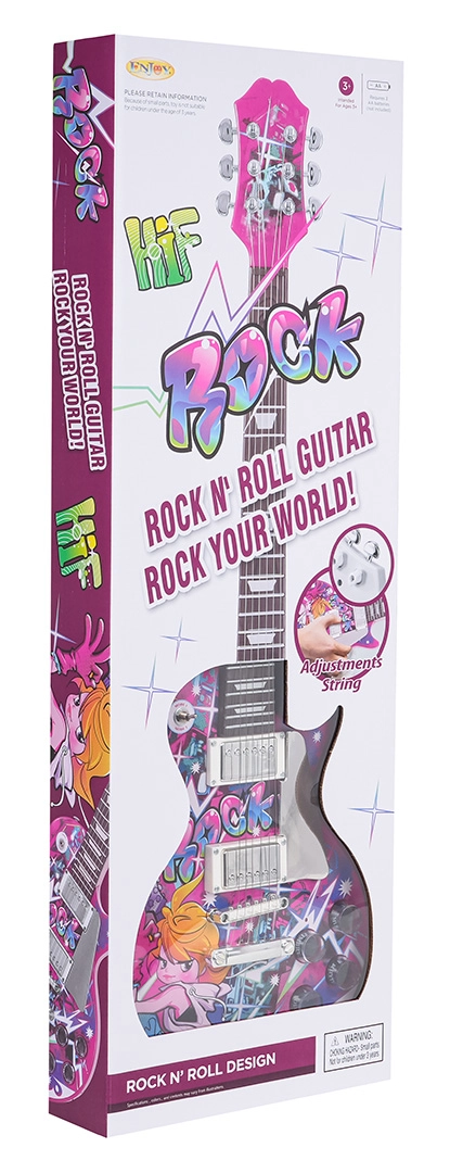 růžová dětská elektrická kytara se zvuky a melodiemi