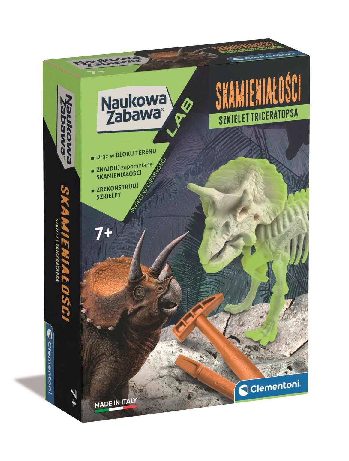 Clementoni triceratops – fluorescenční vykopávací sada pro děti