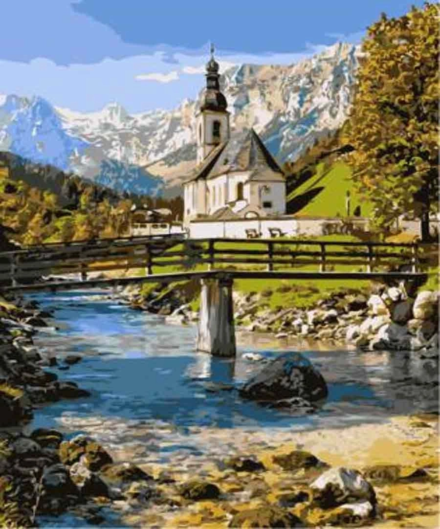 Norimpex malování podle čísel Kostel v horách 40 × 50 cm