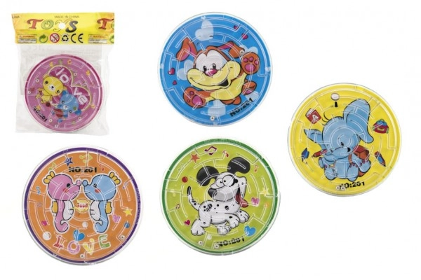 Levně Teddies Bludiště hlavolam s kuličkou plast 7 cm 6 barev v sáčku